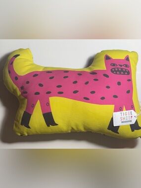 Pink & Yellow Decorative Cat Pillow by Tiger Sheep Friends
